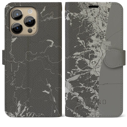 【広野（福島県）】地図柄iPhoneケース（手帳タイプ）モノトーン・iPhone 14 Pro Max 用