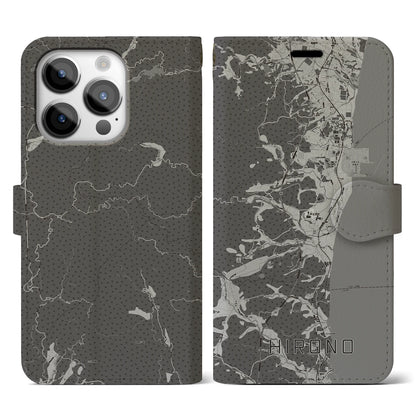 【広野（福島県）】地図柄iPhoneケース（手帳タイプ）モノトーン・iPhone 14 Pro 用
