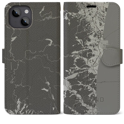 【広野（福島県）】地図柄iPhoneケース（手帳タイプ）モノトーン・iPhone 14 Plus 用