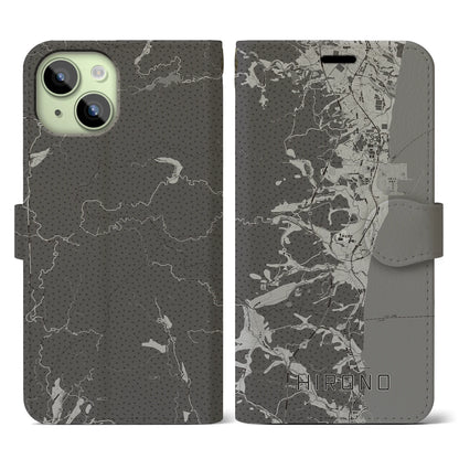 【広野（福島県）】地図柄iPhoneケース（手帳タイプ）モノトーン・iPhone 15 用