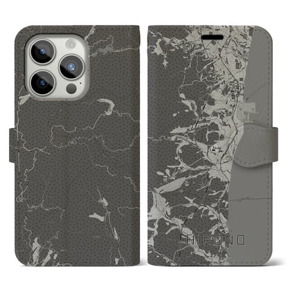 【広野（福島県）】地図柄iPhoneケース（手帳タイプ）モノトーン・iPhone 15 Pro 用
