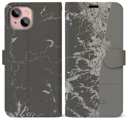 【広野（福島県）】地図柄iPhoneケース（手帳タイプ）モノトーン・iPhone 15 Plus 用