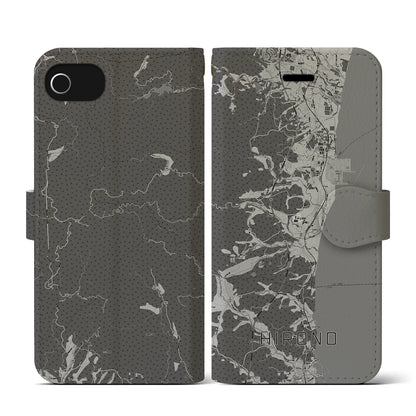 【広野（福島県）】地図柄iPhoneケース（手帳タイプ）モノトーン・iPhone SE（第3 / 第2世代） / 8 / 7 / 6s / 6 用