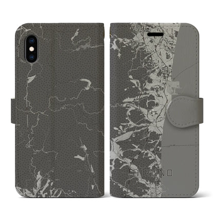 【広野（福島県）】地図柄iPhoneケース（手帳タイプ）モノトーン・iPhone XS / X 用
