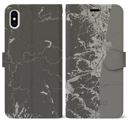 【広野（福島県）】地図柄iPhoneケース（手帳タイプ）モノトーン・iPhone XS Max 用