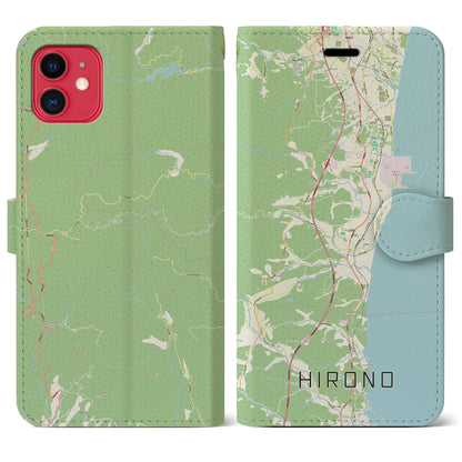 【広野（福島県）】地図柄iPhoneケース（手帳タイプ）ナチュラル・iPhone 11 用