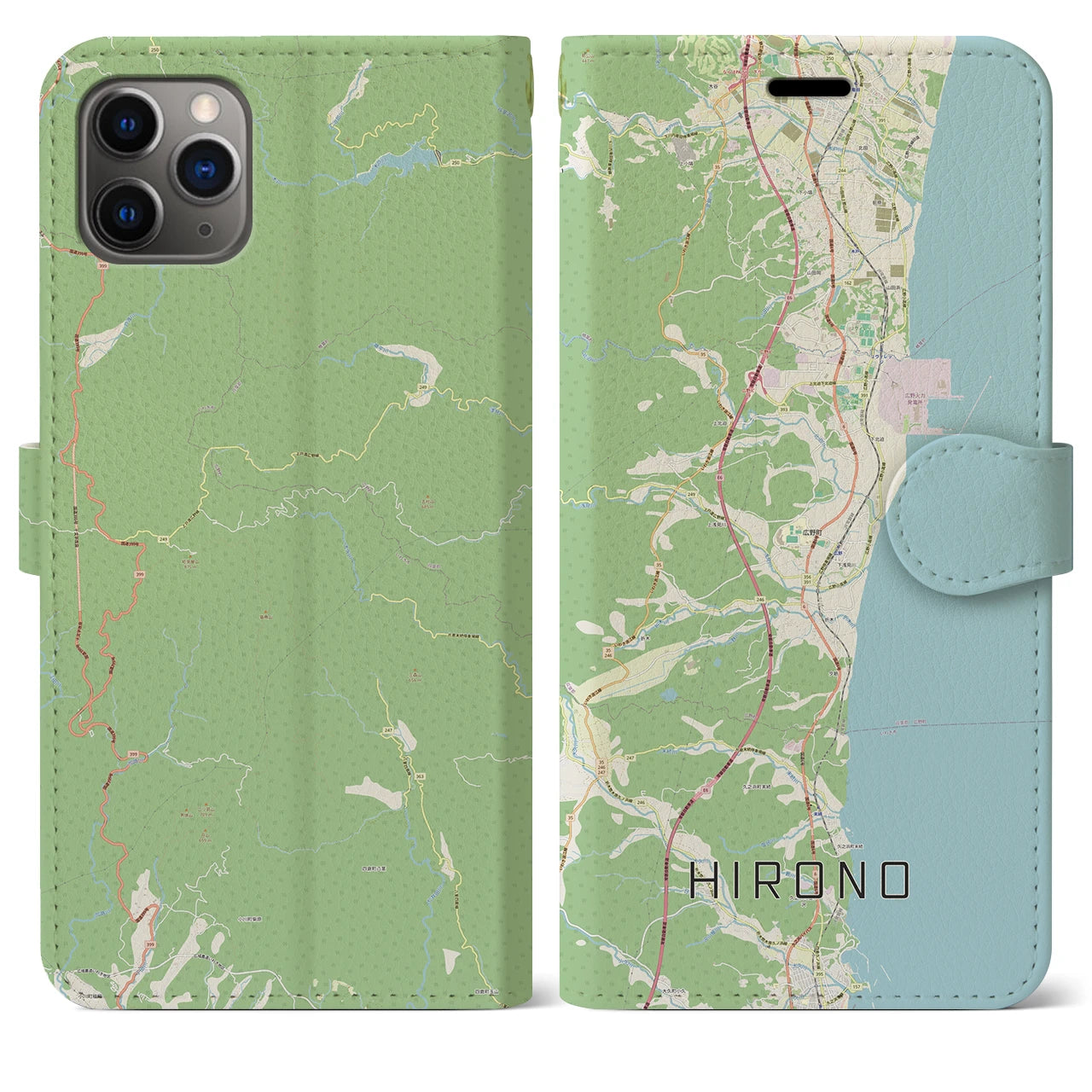 【広野】地図柄iPhoneケース（手帳両面タイプ・ナチュラル）iPhone 11 Pro Max 用