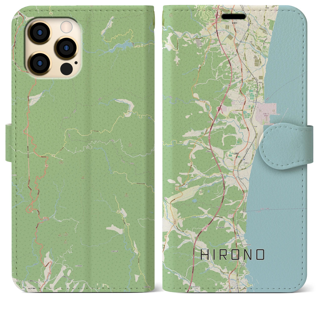 【広野】地図柄iPhoneケース（手帳両面タイプ・ナチュラル）iPhone 12 Pro Max 用