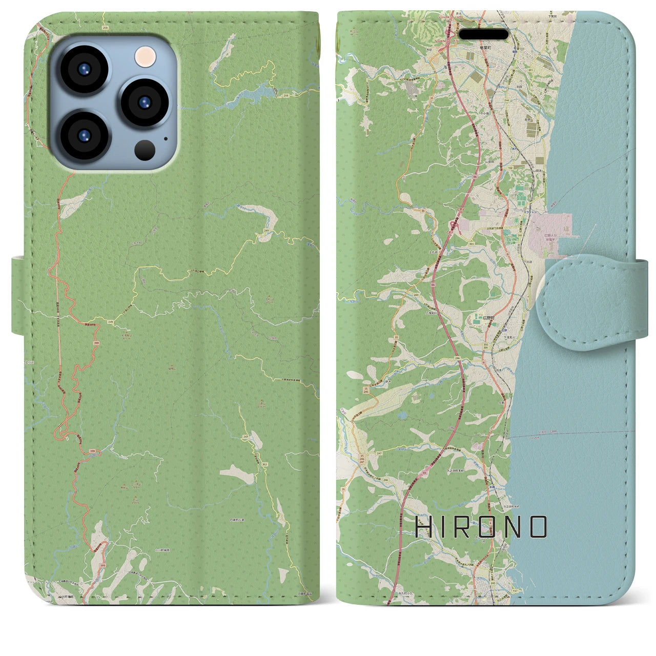 【広野】地図柄iPhoneケース（手帳両面タイプ・ナチュラル）iPhone 13 Pro Max 用