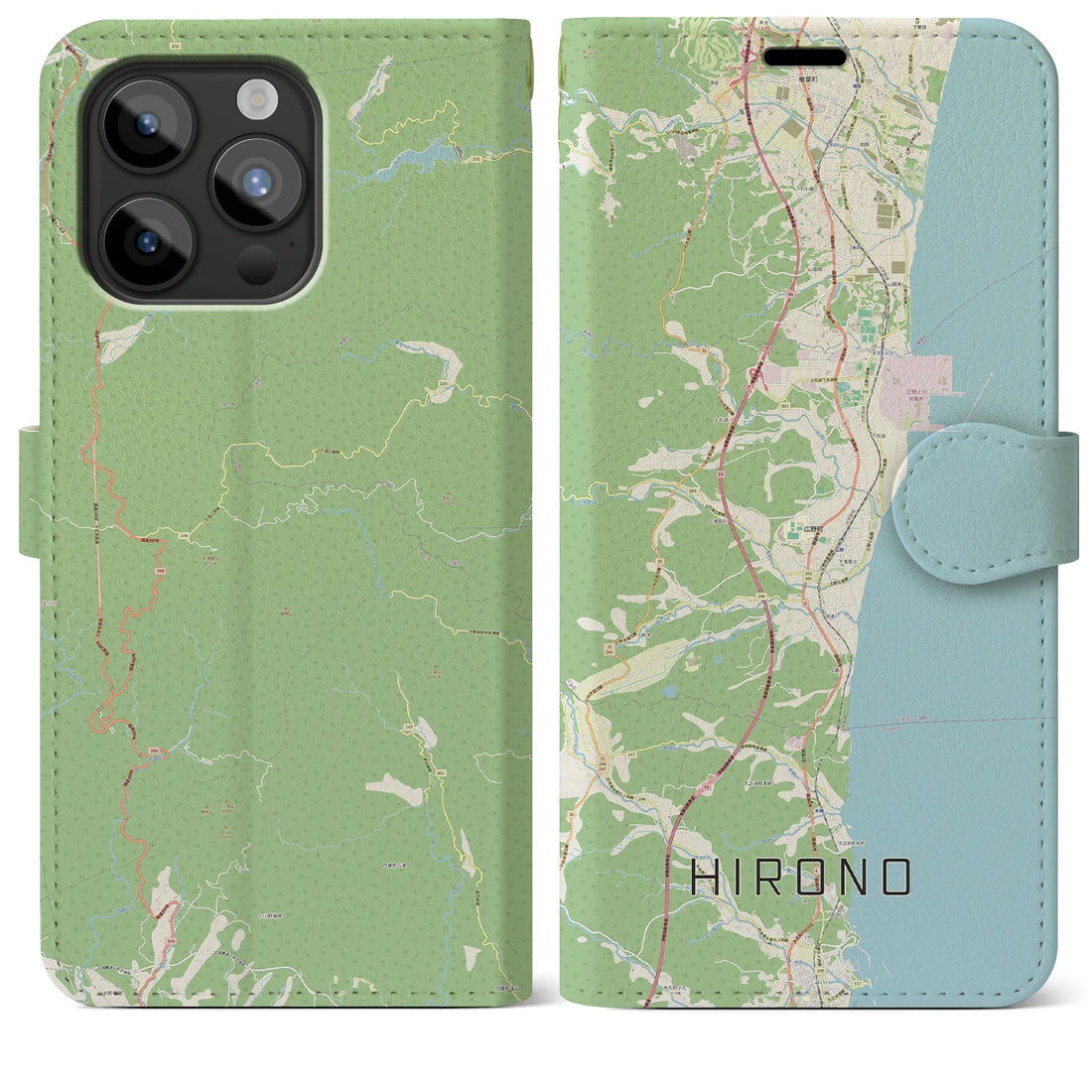 【広野】地図柄iPhoneケース（手帳両面タイプ・ナチュラル）iPhone 15 Pro Max 用