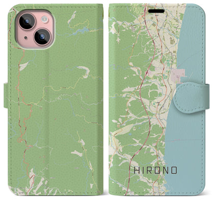 【広野（福島県）】地図柄iPhoneケース（手帳タイプ）ナチュラル・iPhone 15 Plus 用