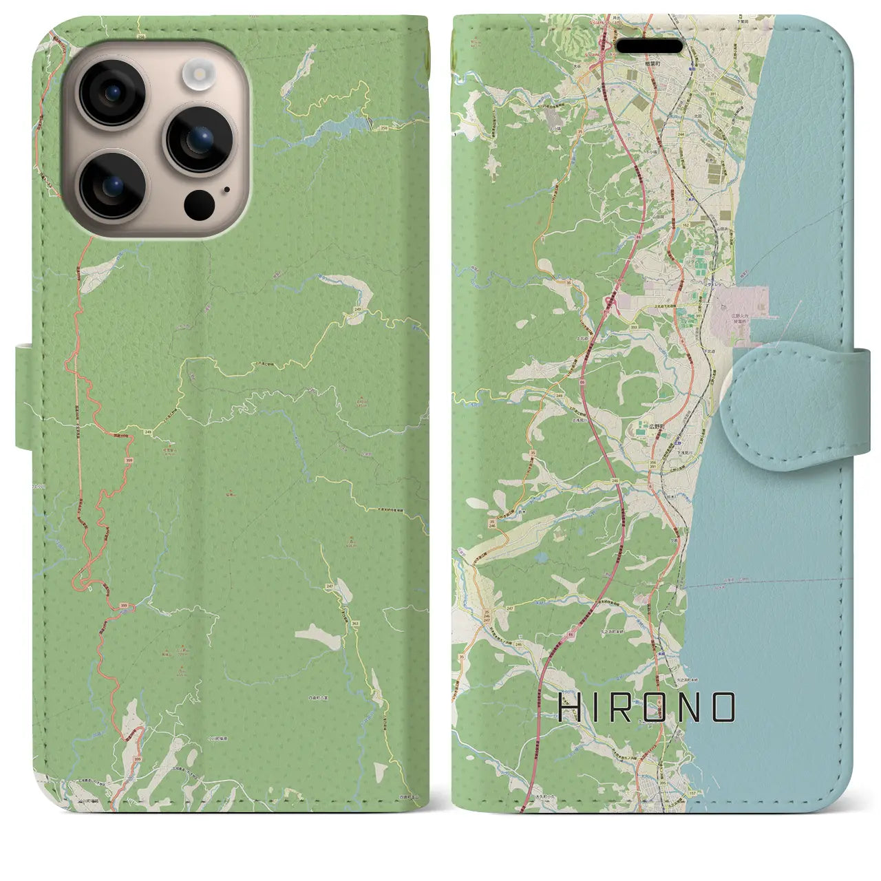 【広野（福島県）】地図柄iPhoneケース（手帳タイプ）ナチュラル・iPhone 16 Plus 用