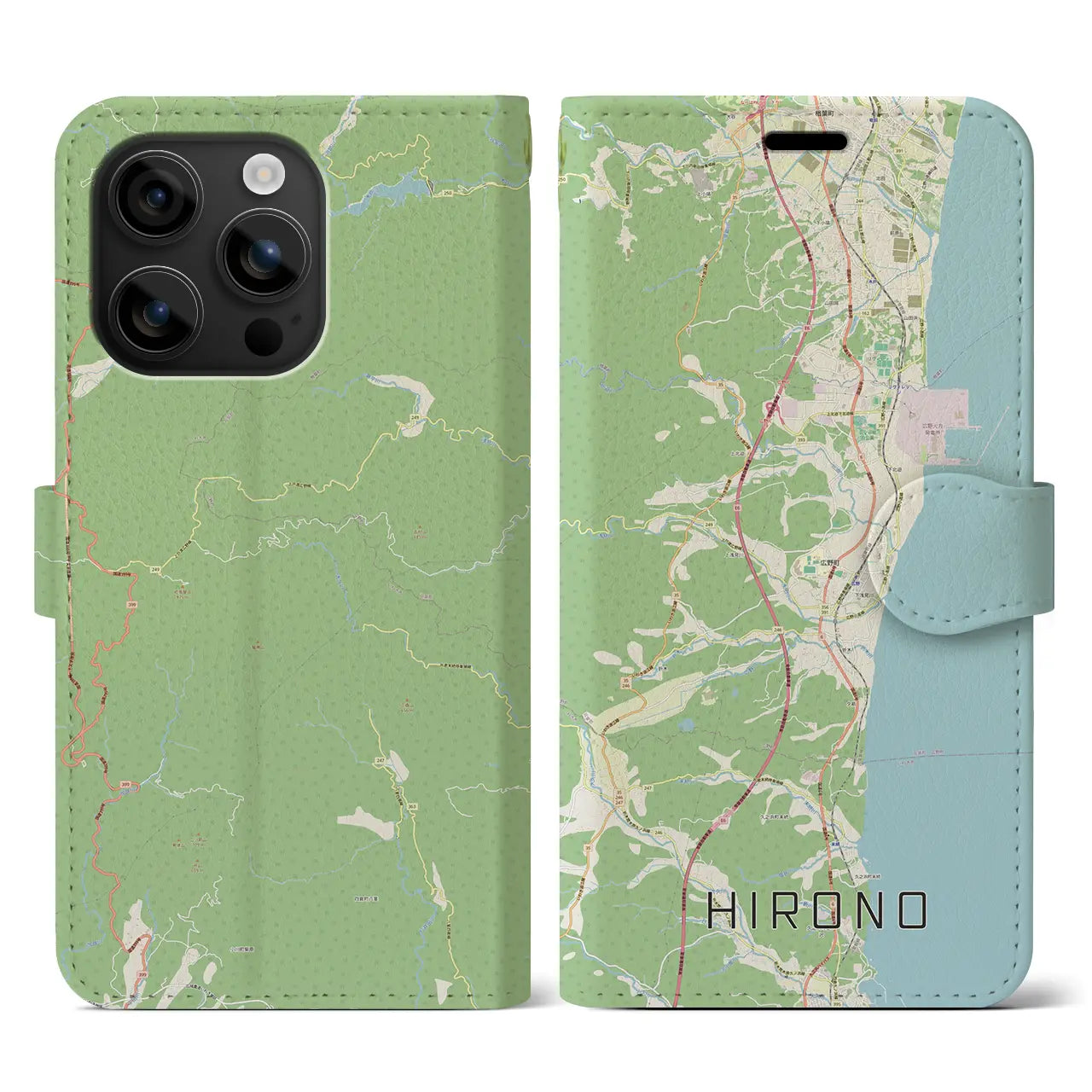 【広野（福島県）】地図柄iPhoneケース（手帳タイプ）ナチュラル・iPhone 16 用