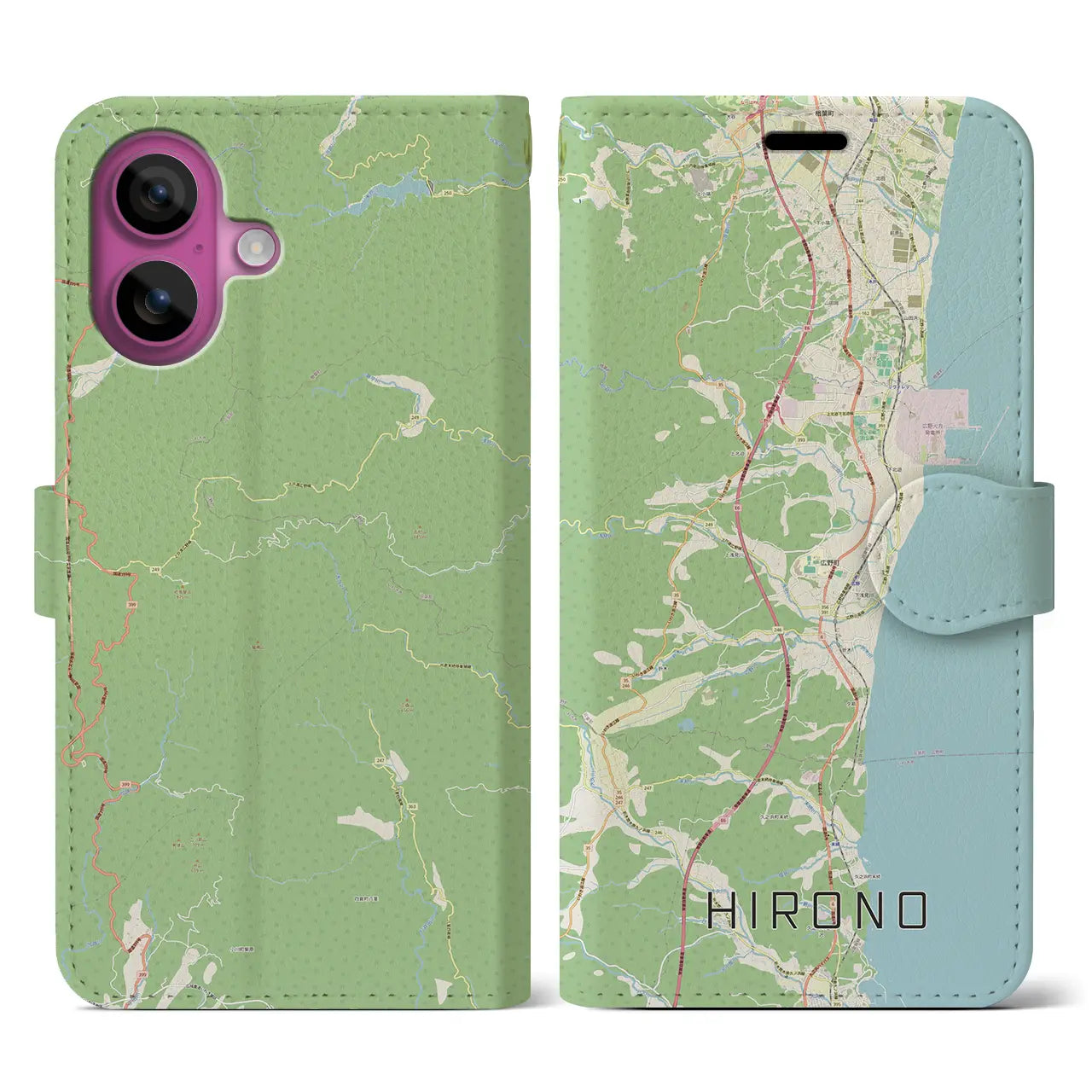 【広野（福島県）】地図柄iPhoneケース（手帳タイプ）ナチュラル・iPhone 16 Pro 用