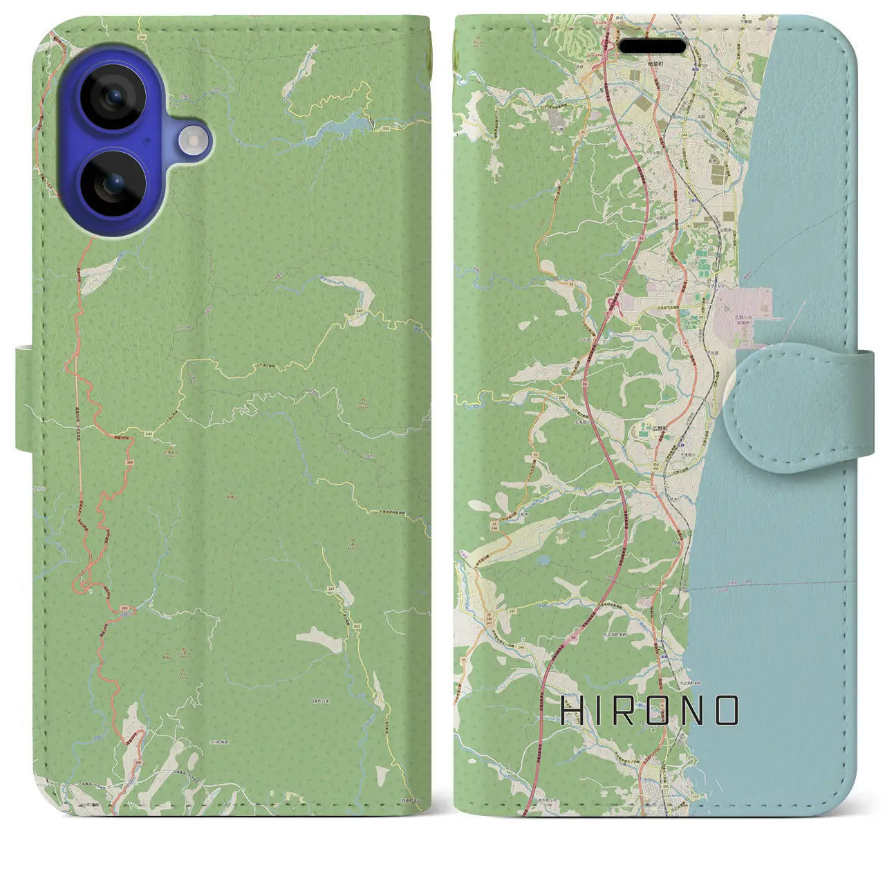 【広野（福島県）】地図柄iPhoneケース（手帳タイプ）ナチュラル・iPhone 16 Pro Max 用