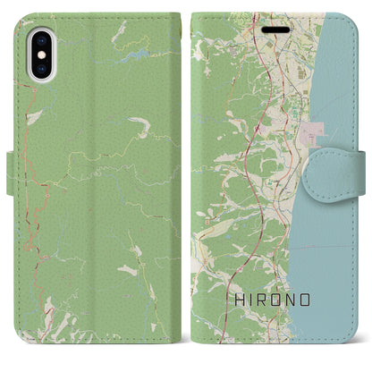 【広野（福島県）】地図柄iPhoneケース（手帳タイプ）ナチュラル・iPhone XS Max 用