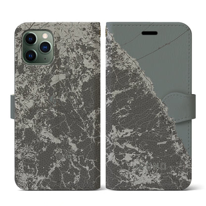 【洋野（岩手県）】地図柄iPhoneケース（手帳タイプ）モノトーン・iPhone 11 Pro 用