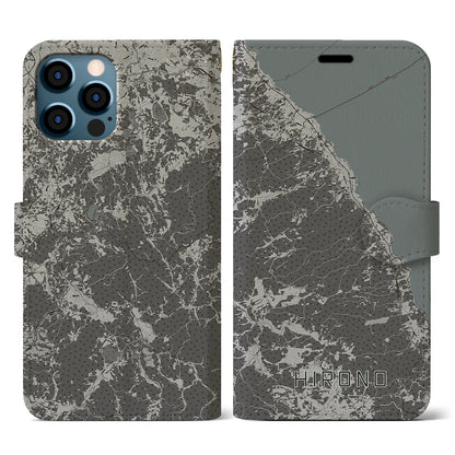 【洋野（岩手県）】地図柄iPhoneケース（手帳タイプ）モノトーン・iPhone 12 / 12 Pro 用