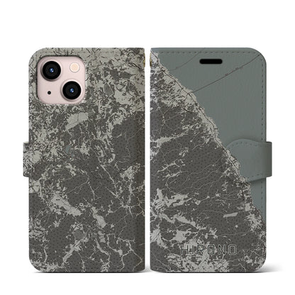 【洋野（岩手県）】地図柄iPhoneケース（手帳タイプ）モノトーン・iPhone 13 mini 用