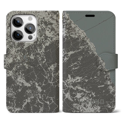 【洋野（岩手県）】地図柄iPhoneケース（手帳タイプ）モノトーン・iPhone 14 Pro 用