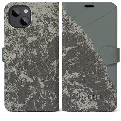 【洋野（岩手県）】地図柄iPhoneケース（手帳タイプ）モノトーン・iPhone 14 Plus 用