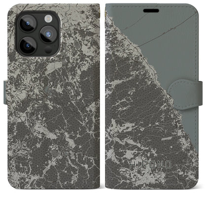 【洋野（岩手県）】地図柄iPhoneケース（手帳タイプ）モノトーン・iPhone 15 Pro Max 用