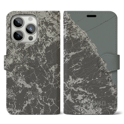 【洋野（岩手県）】地図柄iPhoneケース（手帳タイプ）モノトーン・iPhone 15 Pro 用