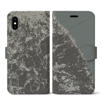 【洋野（岩手県）】地図柄iPhoneケース（手帳タイプ）モノトーン・iPhone XS / X 用