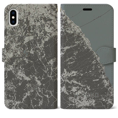 【洋野（岩手県）】地図柄iPhoneケース（手帳タイプ）モノトーン・iPhone XS Max 用