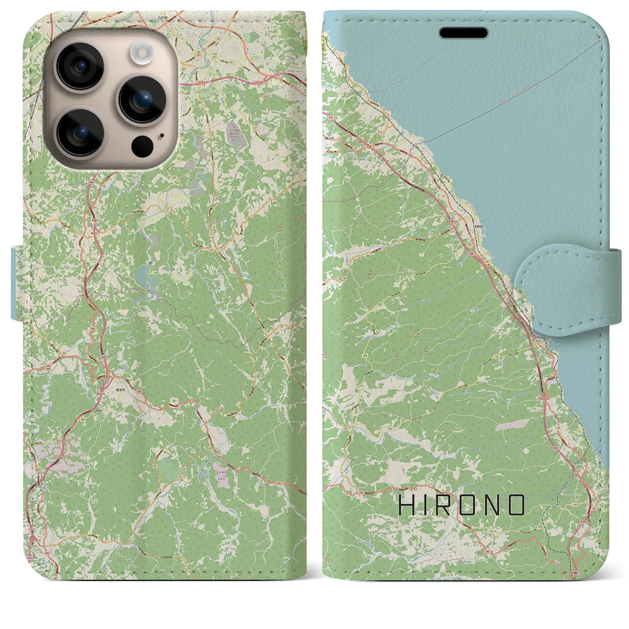 【洋野（岩手県）】地図柄iPhoneケース（手帳タイプ）ナチュラル・iPhone 16 Plus 用