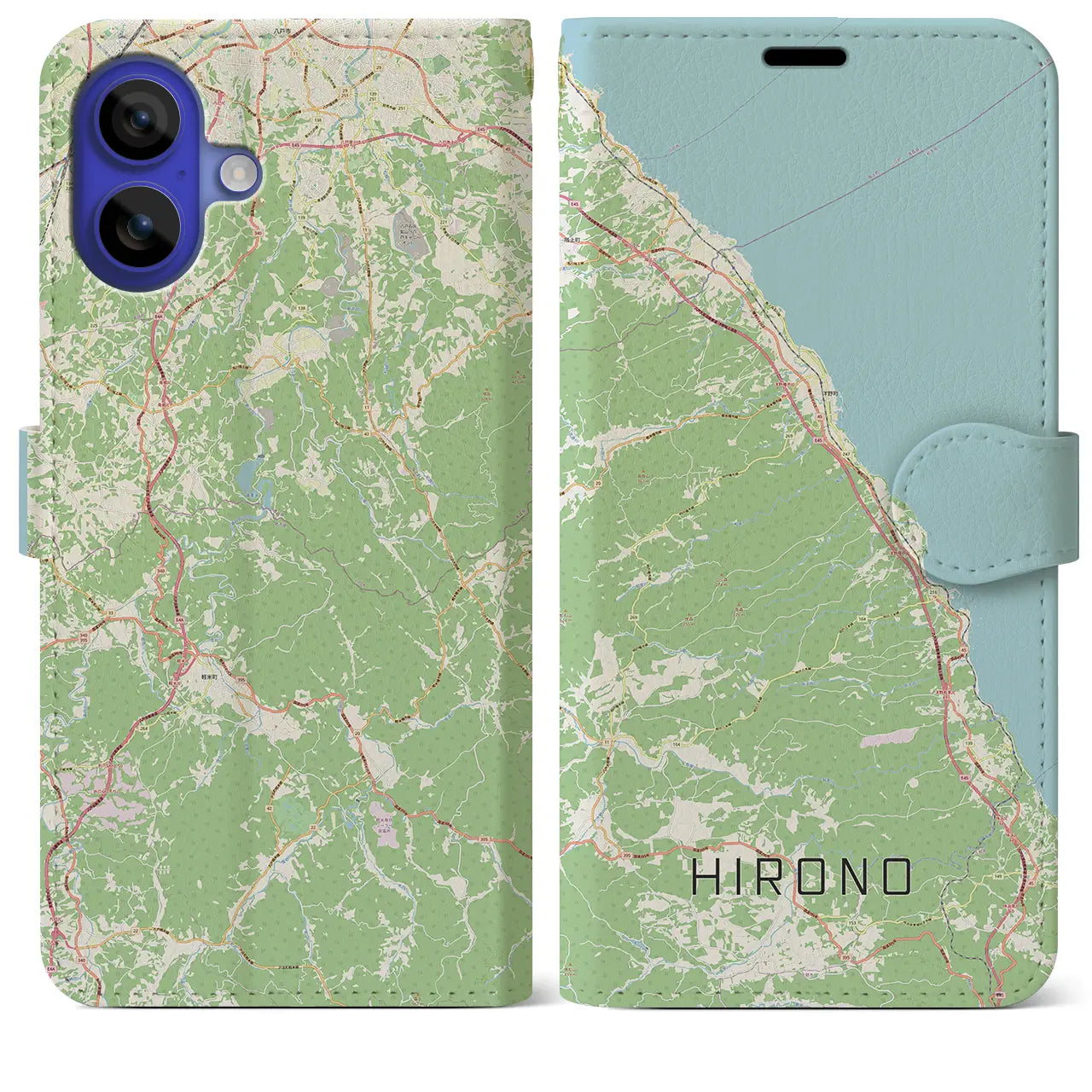 【洋野（岩手県）】地図柄iPhoneケース（手帳タイプ）ナチュラル・iPhone 16 Pro Max 用