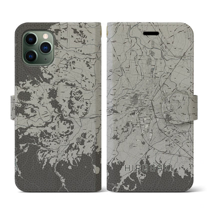 【弘前（青森県）】地図柄iPhoneケース（手帳タイプ）モノトーン・iPhone 11 Pro 用