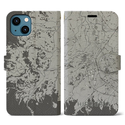 【弘前（青森県）】地図柄iPhoneケース（手帳タイプ）モノトーン・iPhone 13 用