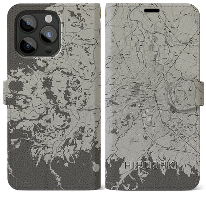 【弘前（青森県）】地図柄iPhoneケース（手帳タイプ）モノトーン・iPhone 15 Pro Max 用