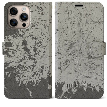 【弘前（青森県）】地図柄iPhoneケース（手帳タイプ）モノトーン・iPhone 16 Plus 用