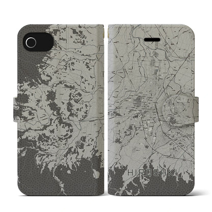 【弘前（青森県）】地図柄iPhoneケース（手帳タイプ）モノトーン・iPhone SE（第3 / 第2世代） / 8 / 7 / 6s / 6 用