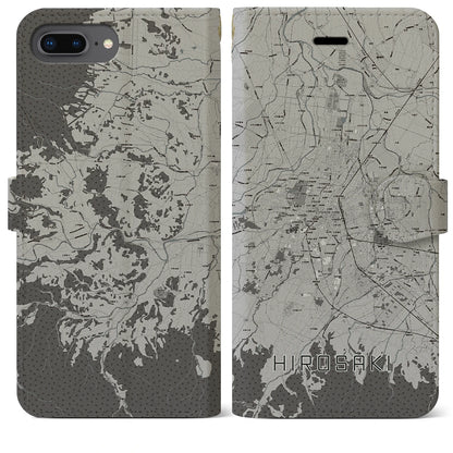 【弘前（青森県）】地図柄iPhoneケース（手帳タイプ）モノトーン・iPhone 8Plus /7Plus / 6sPlus / 6Plus 用