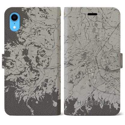 【弘前（青森県）】地図柄iPhoneケース（手帳タイプ）モノトーン・iPhone XR 用