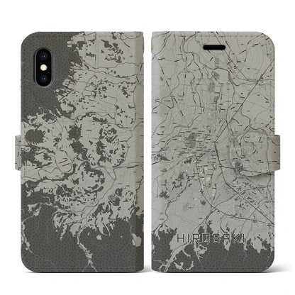 【弘前（青森県）】地図柄iPhoneケース（手帳タイプ）モノトーン・iPhone XS / X 用