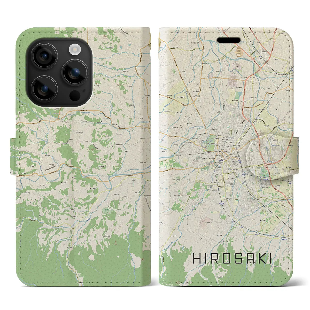 【弘前（青森県）】地図柄iPhoneケース（手帳タイプ）ナチュラル・iPhone 16 用