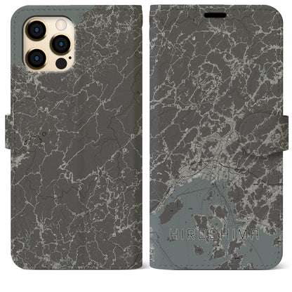 【広島2（広島県）】地図柄iPhoneケース（手帳タイプ）モノトーン・iPhone 12 Pro Max 用