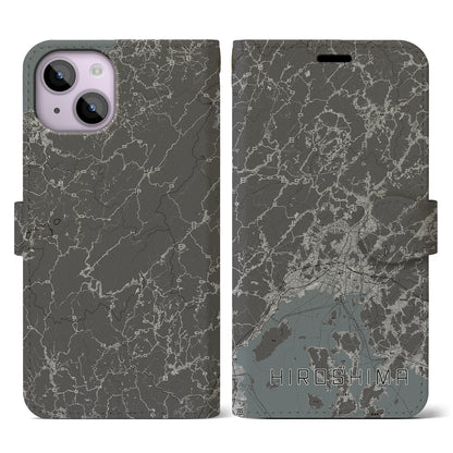 【広島2（広島県）】地図柄iPhoneケース（手帳タイプ）モノトーン・iPhone 14 用