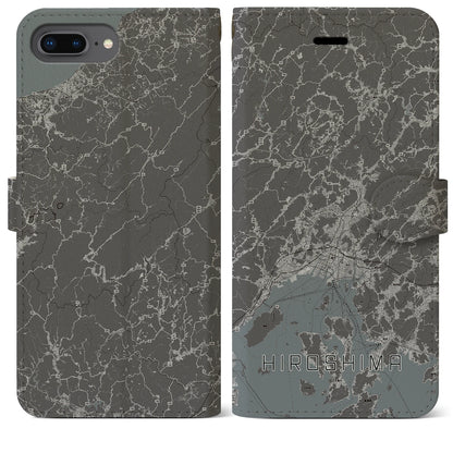 【広島2（広島県）】地図柄iPhoneケース（手帳タイプ）モノトーン・iPhone 8Plus /7Plus / 6sPlus / 6Plus 用
