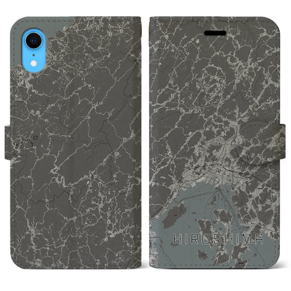 【広島2（広島県）】地図柄iPhoneケース（手帳タイプ）モノトーン・iPhone XR 用