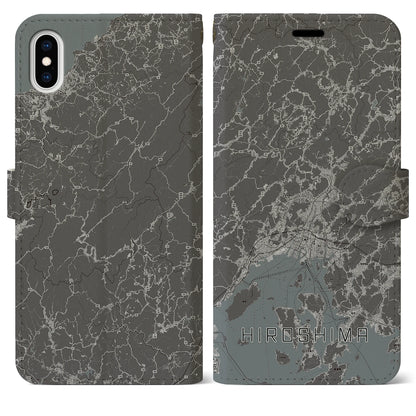 【広島2（広島県）】地図柄iPhoneケース（手帳タイプ）モノトーン・iPhone XS Max 用