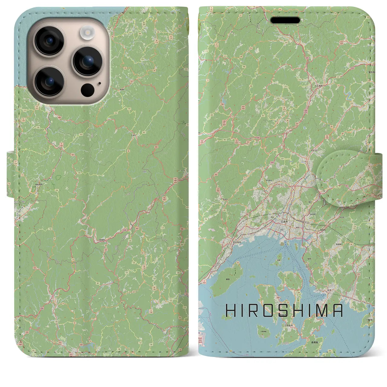 【広島2（広島県）】地図柄iPhoneケース（手帳タイプ）ナチュラル・iPhone 16 Plus 用