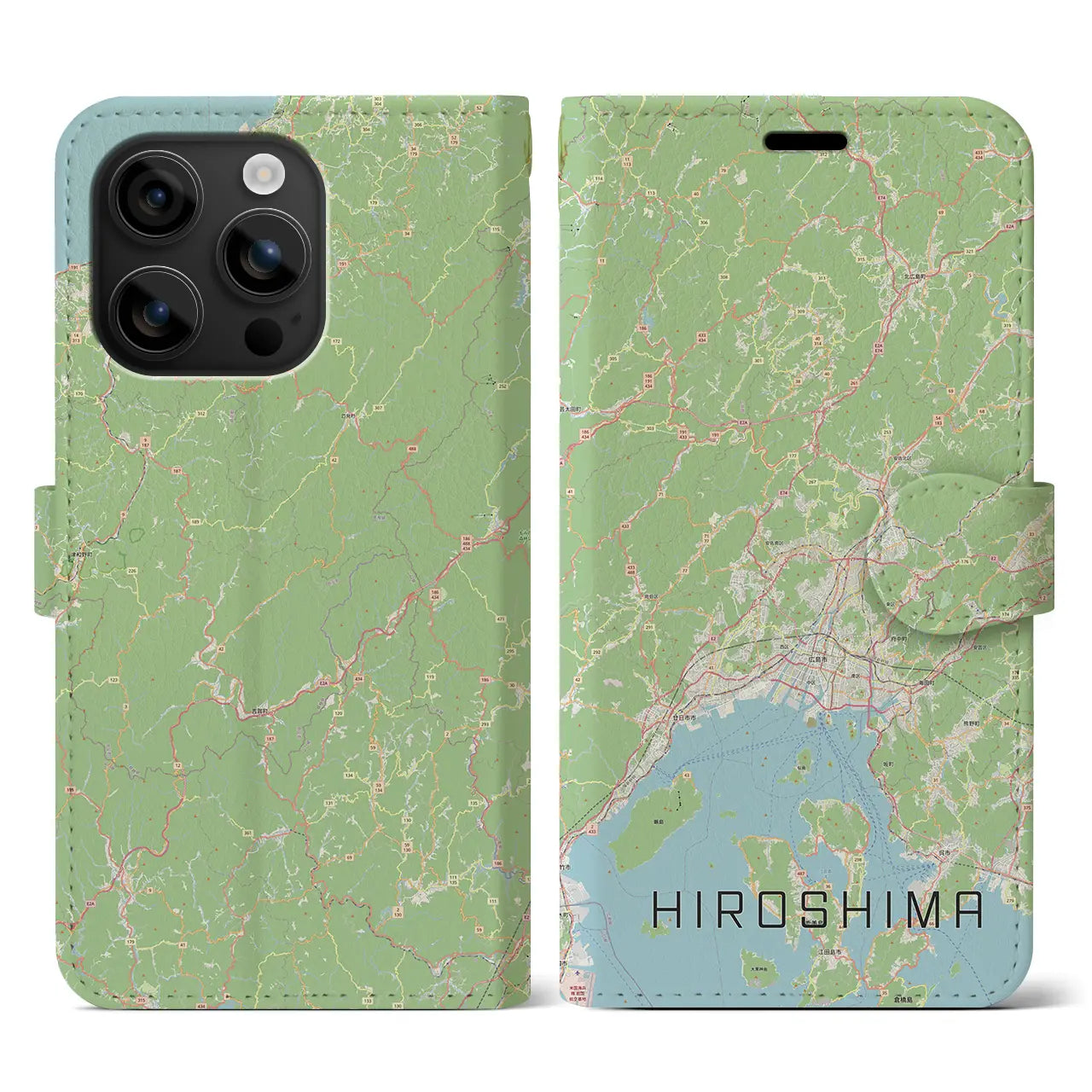 【広島2（広島県）】地図柄iPhoneケース（手帳タイプ）ナチュラル・iPhone 16 用