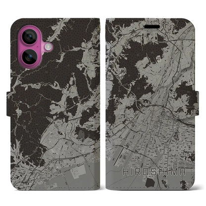 【広島（広島県）】地図柄iPhoneケース（手帳タイプ）モノトーン・iPhone 16 Pro 用
