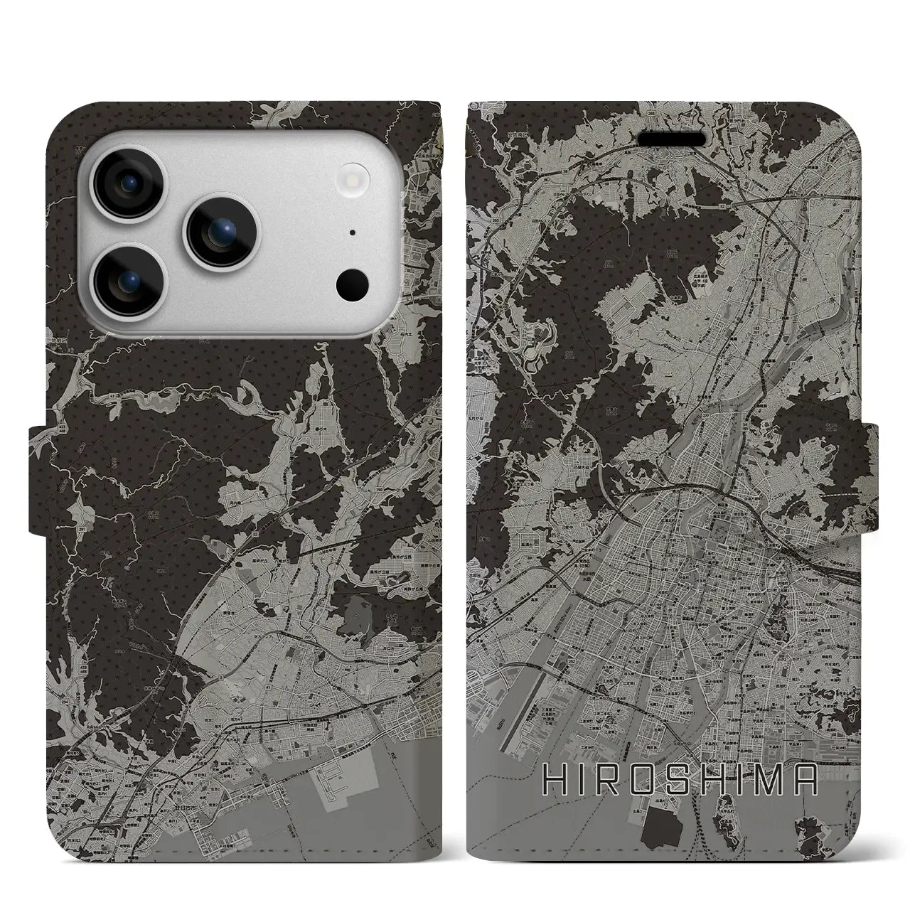 【広島（広島県）】地図柄iPhoneケース（手帳タイプ）