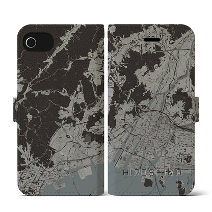【広島（広島県）】地図柄iPhoneケース（手帳タイプ）モノトーン・iPhone SE（第3 / 第2世代） / 8 / 7 / 6s / 6 用